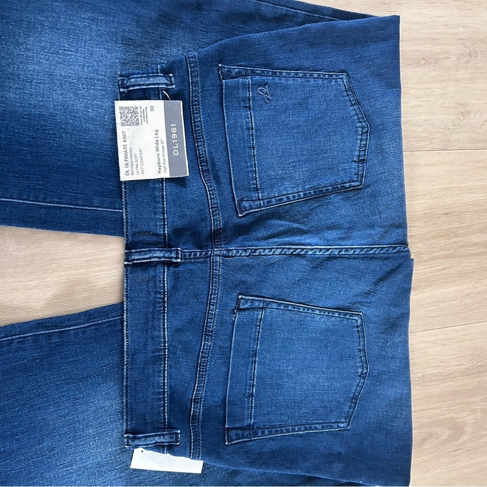 dl1961 hepburn.jeans wide leg high rise vintage 33" blue tide NWT size 30 - Picture 13 of 14